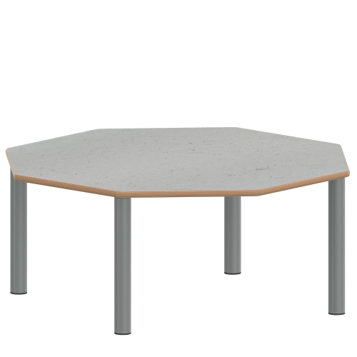 Tisch ZALOTTI mit Linoleum-Belag Achtecktisch, B/H/T: 120x25x120 cm, Stahlrohrbeine Ø 60 mm, Fußvariante: Stellfuß, Tischbeine mit RAL-Farbe 9006 (weißaluminium)