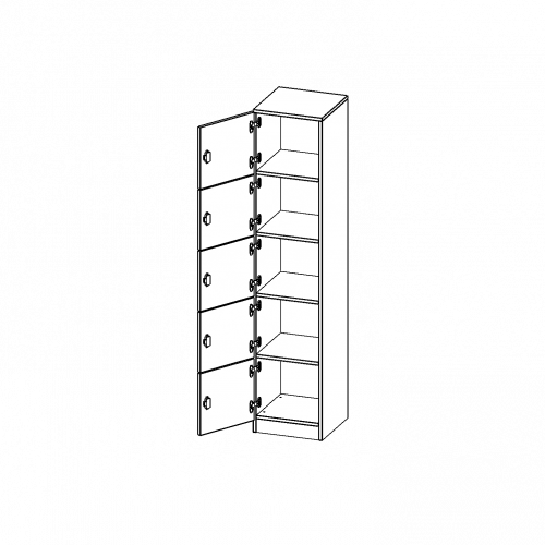 Schließfachschrank, 5 Ordnerhöhen - Serie evo180 B/H/T: 40,5x190x40 cm, 5 Schließfächer, Türen öffnen nach links, mit Sockel (81 mm)