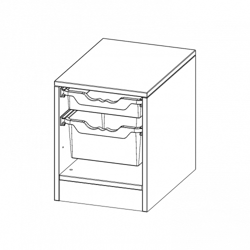 ErgoTray Regal, einreihig, 1 Ordnerhöhe - evo180 Serie B/H/T: 36,1x46x40 cm, mit Sockel (81 mm), 1 flache und 1 hohe ErgoTray Boxen