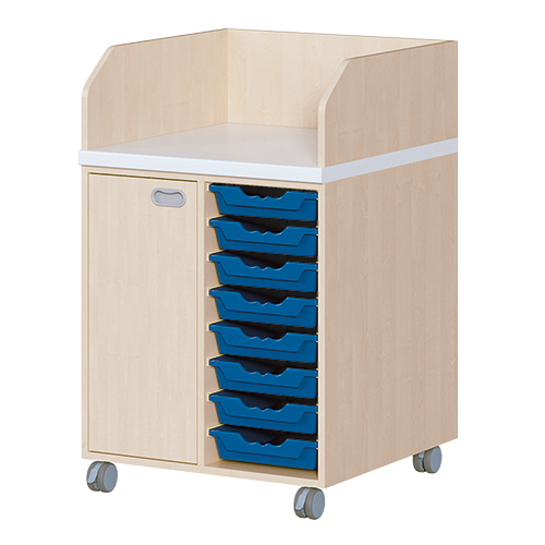 Wickelkommode, zweireihig, fahrbar B/H/T: 70,5x111,5x71,5 cm, Tür links, 8 Boxen rechts