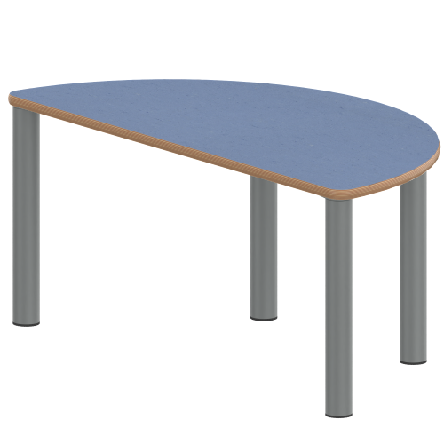 Tisch ZALOTTI mit Linoleum-Belag Halbrundtisch, B/H/T: 120x41x60 cm, Stahlrohrbeine Ø 60 mm, Fußvariante: Stellfuß, Tischbeine mit RAL-Farbe 9006 (weißaluminium)