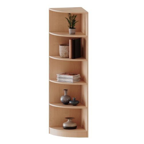 Außeneckregal, 5 Ordnerhöhen - Serie evo180 B/H/T: 60x190x60 cm, Viertelkreis, Erweiterung links, mit Sockel (81 mm)