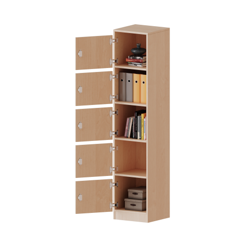 Schließfachschrank, 5 Ordnerhöhen - Serie evo180 B/H/T: 40,5x190x40 cm, 5 Schließfächer, mit Briefschlitz, Türen öffnen nach links, mit Sockel (81 mm)