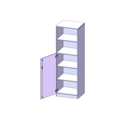 Schrank, 5 Ordnerhöhen, Tür unten (3 OH), oben 2 offene Fächer - Serie evo180 B/H/T: 60x190x40 cm, 1 Tür, abschließbar, Tür öffnet nach links, mit Sockel (81 mm)