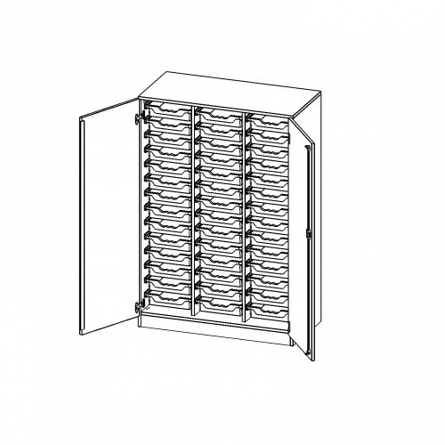ErgoTray Schrank, dreireihig, 4 Ordnerhöhen - evo180 Serie B/H/T: 104,5x154x50 cm, zweitürig, mit Sockel (81 mm), mit 42 flachen ErgoTray Boxen