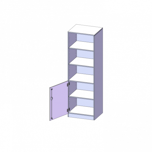 Schrank, 5 Ordnerhöhen, Tür unten (2 OH), oben 3 offene Fächer - Serie evo180 B/H/T: 60x190x40 cm, 1 Tür, abschließbar, Tür öffnet nach links, mit Sockel (81 mm)