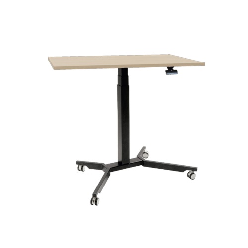 Sitz- / Stehtisch mit Vollkernplatte B/H/T: 90x70-111x70 cm, fahrbarer und höhenverstellbarer Rechtecktisch