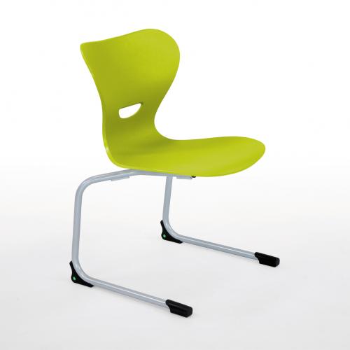 Freischwinger Schulstuhl mit Kunststoff Sitzschale Stapelbarer Freischwinger Schülerstuhl mit ergonomisch geformter Kunststoff- Sitzschale, mit Griffloch, Sitzhöhe nach DIN 2 - 30 cm