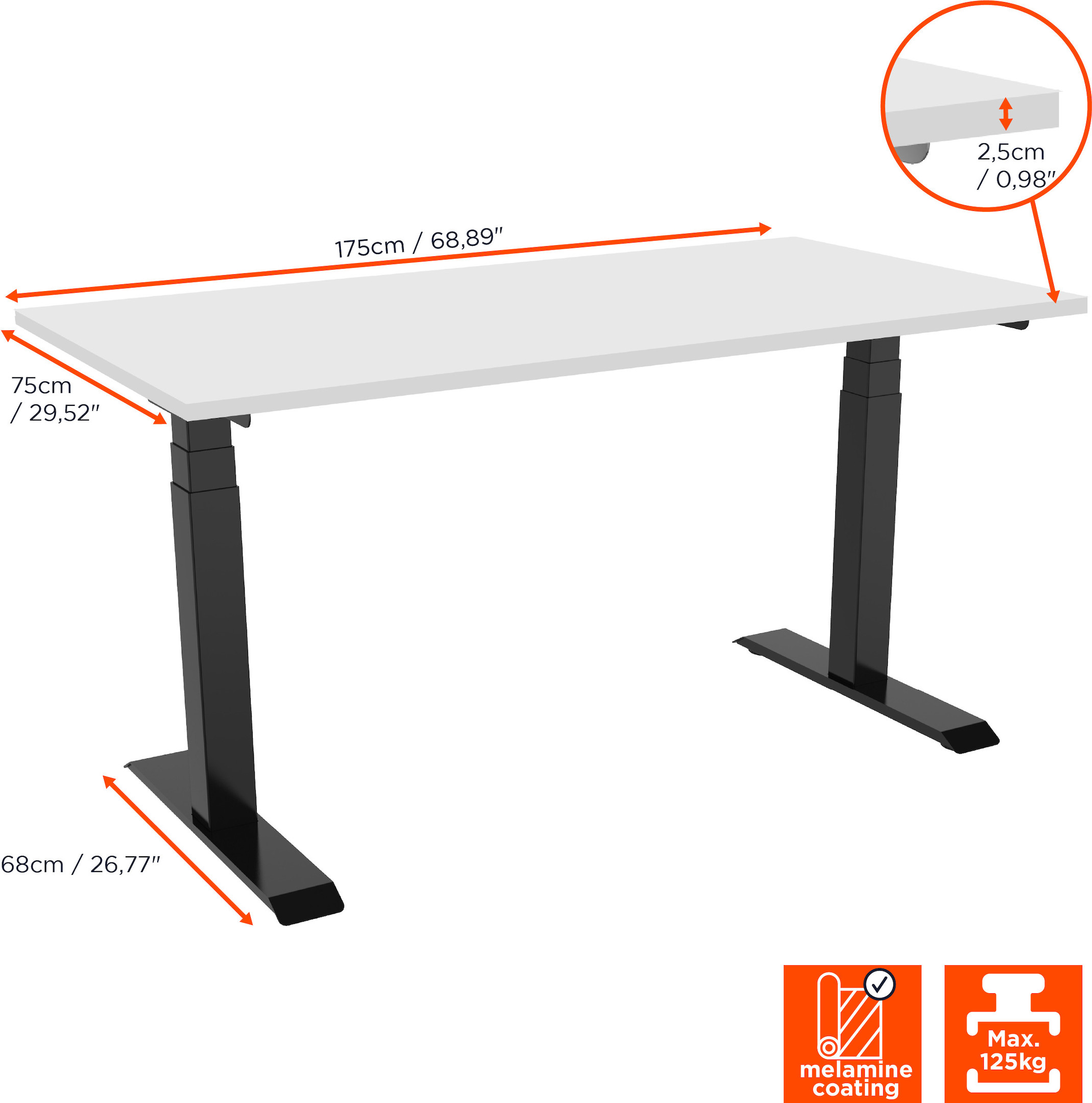 celexon elektrisch höhenverstellbarer Schreibtisch Professional eAdjust-58123 - schwarz, inkl. Tischplatte 175 x 75 cm
