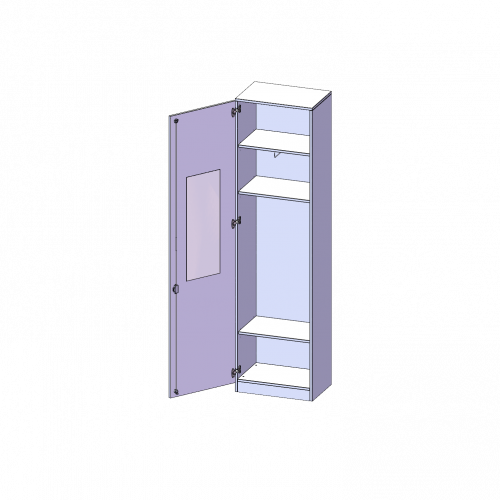 Garderobenschrank mit Spiegel und Garderobenstange, 6 Ordnerhöhen - Serie evo180 B/H/T: 60x226x50 cm, 1 Tür, abschließbar, Tür öffnet links, mit Sockel (81 mm)