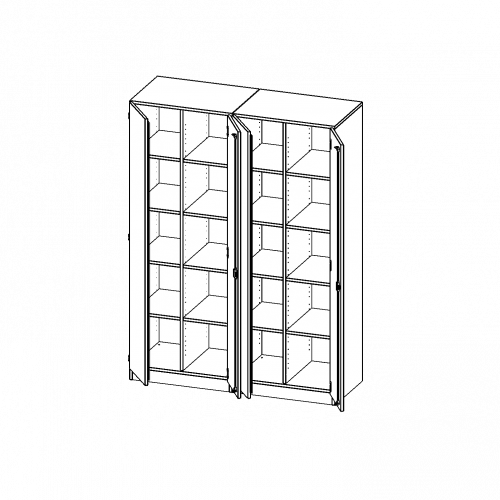 ErgoTray Schrank, zweiteilig, vierreihig, 5 Ordnerhöhen - evo180 Serie B/H/T: 140,6x190x50 cm, viertürig, zweiteilig, mit Sockel (81 mm), mit 2 Mittelwänden, ohne Boxen