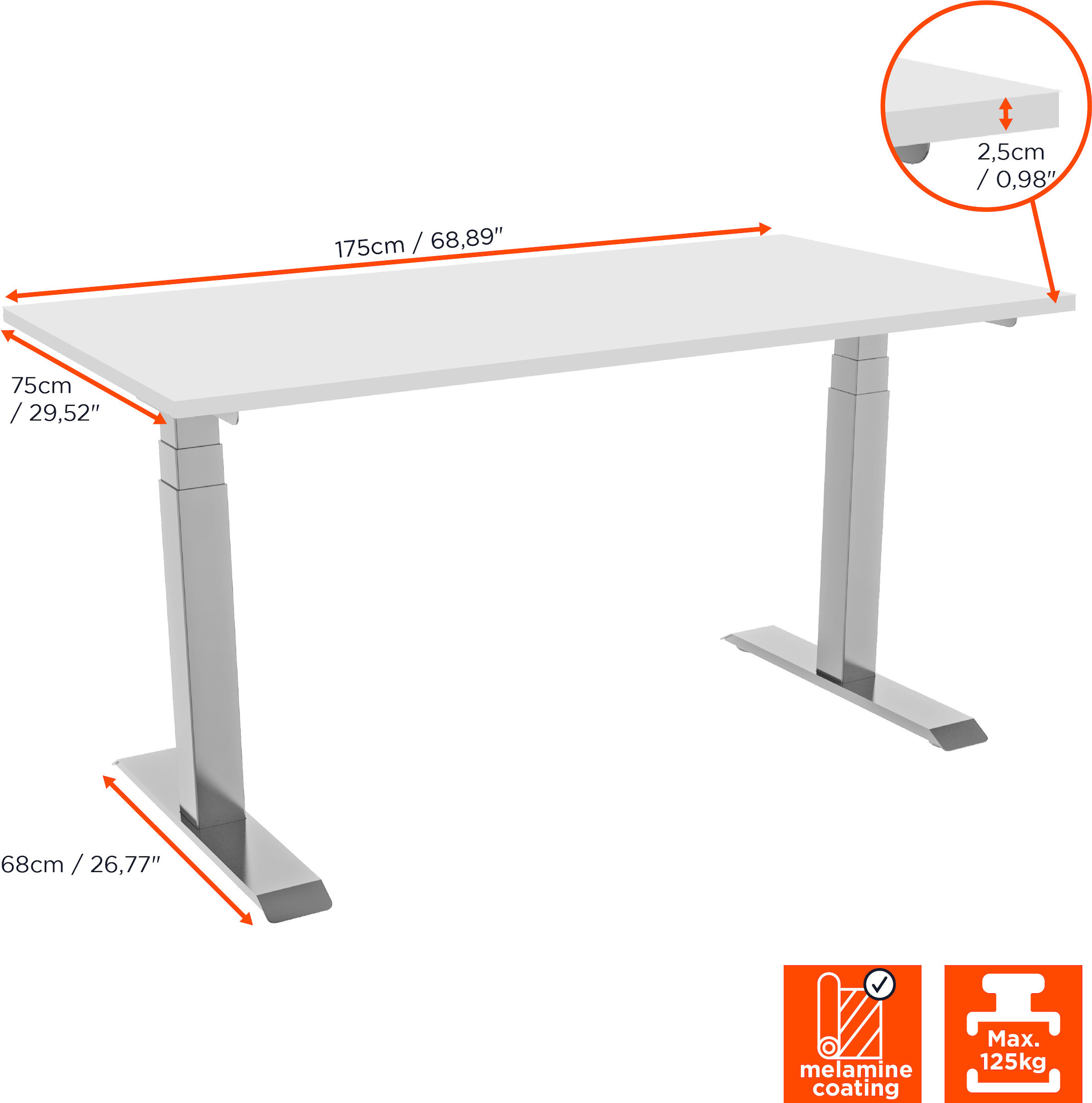 celexon elektrisch höhenverstellbarer Schreibtisch Professional eAdjust-58123 - weiß, inkl. Tischplatte 175 x 75 cm