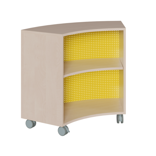 Bogenregal mit Lochblech-Rückwand B/H/T: 99x82,5x48 cm, fahrbares Regal auf 1/6-Kreis-Grundfläche mit 1 Zwischenboden
