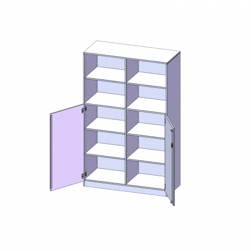 Schrank, 5 Ordnerhöhen, Türen unten (3 OH), oben 2 offene Fächer - Serie evo180 B/H/T: 120x190x40 cm, 2 Türen, abschließbar, mit Sockel (81 mm)