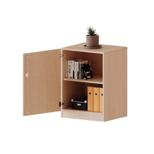 Schrank, 2 Ordnerhöhen - Serie evo180 B/H/T: 60x82x60 cm, 1 Tür, abschließbar, Tür öffnet nach links, mit Sockel (81 mm)
