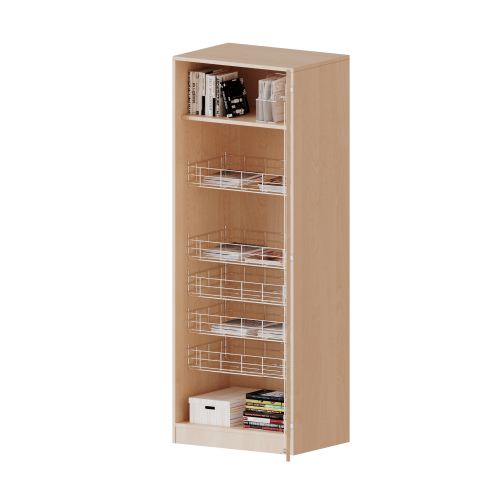 Sportschrank, 5 Ordnerhöhen - Serie evo180 B/H/T: 70,3x190x60 cm, mit 4 Ballkörben, Tür öffnet rechts, mit Sockel (81 mm)