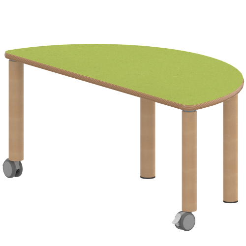 Tisch ZALOTTI mit Linoleum-Belag Halbrundtisch, B/H/T: 120x41x60 cm, Massivholzbeine Ø 60 mm, Fußvariante: fahrbar