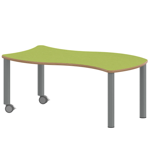 Tisch ZALOTTI mit Linoleum-Belag Wellen-Rechtecktisch, B/H/T: 120x71x60 cm, Stahlrohrbeine Ø 60 mm, Fußvariante: fahrbar, Tischbeine mit RAL-Farbe 9006 (weißaluminium)