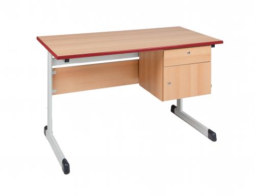 Lehrertisch mit PU Kante, Unterbau mit Schub und Fach, mit Schloß B/H: 130x65 cm, ohne Ablage