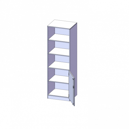 Schrank, 5 Ordnerhöhen, Tür unten (2 OH), oben 3 offene Fächer - Serie evo180 B/H/T: 60x190x40 cm, 1 Tür, abschließbar, Tür öffnet nach rechts, mit Sockel (81 mm)