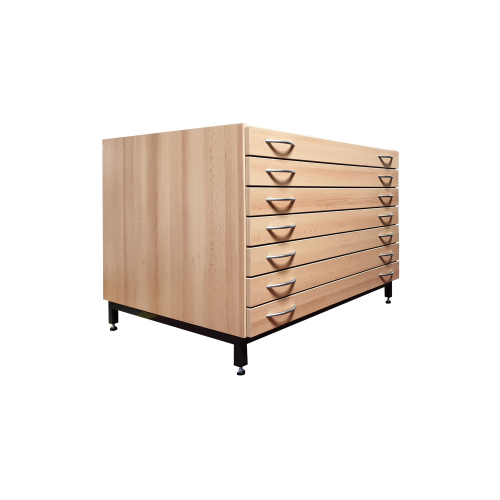 Bildertruhe mit Untergestell und 7 Züge B/H/T: 111x80x79 cm, Planschrank mit 7 Schüben für Bildformate bis 100x70 cm
