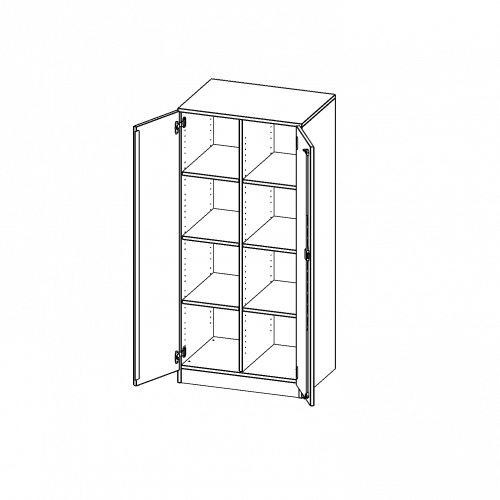 ErgoTray Schrank, zweireihig, 4 Ordnerhöhen - evo180 Serie B/H/T: 70,3x154x50 cm, zweitürig, mit Sockel (81 mm), ohne Boxen