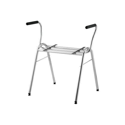 Stapelstuhl mit Schale "Barcelona" und Chromgestell Sitzhöhe: 46 cm, Sitzschale Barcelona mit Gestell "Dallas AL" mit Armlehnen, verchromt