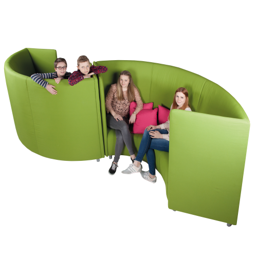 Akustiksofa halbrund 3-4 Sitzer, schwer entflammbar B/H/T: 145x132x150 cm, mit schwer entflammbaren Stoff und Kern