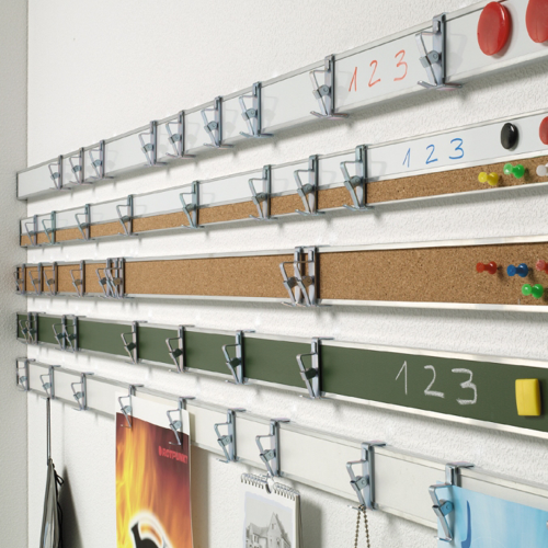 Bilderklemmleiste Melamin weiß Bilderleiste 100 cm mit 3 Papierklemmen pro Meter, Oberfläche in weiss melaminharzbeschichtet