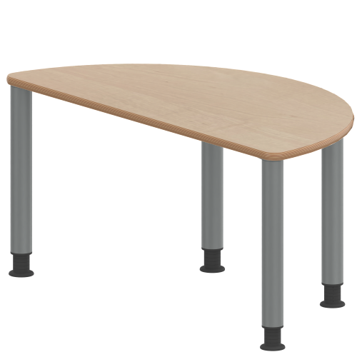 Tisch ZALOTTI mit Schichtstoff-Belag Halbrundtisch, B/H/T: 120x53x60 cm, Stahlrohrbeine Ø 60 mm, Fußvariante: höhenverstellbar (53/67 cm), Tischbeine mit RAL-Farbe 9006 (weißaluminium)