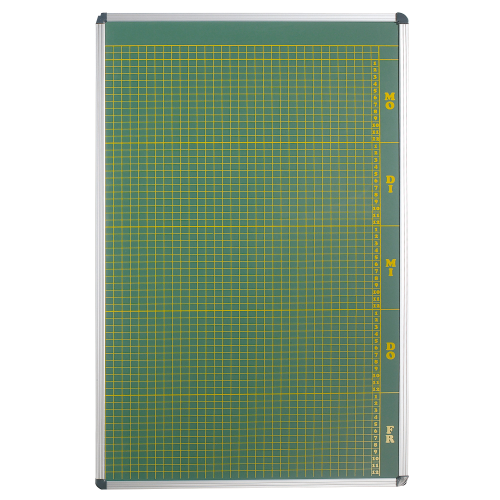 Plantafel mit Personalplan und Stundenraster aus beschreibbarer Premium Stahlemaille, grün B/H: 97x123 cm, 12 Stunden, 43 Mitarbeiter