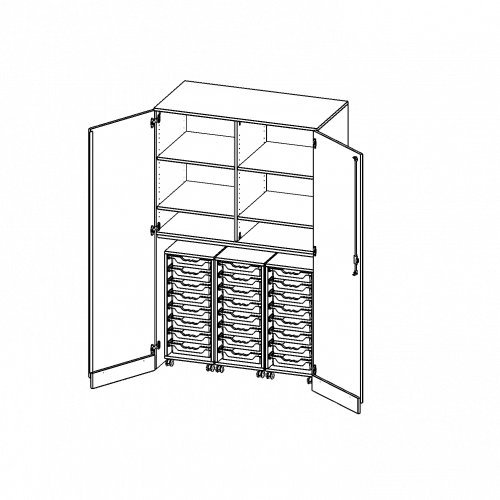 Garagenschrank ohne Sockel, 5 Ordnerhöhen - Serie evo180 B/H/T: 120x190x60 cm, 3 Container mit je 8 flachen ErgoTray Boxen