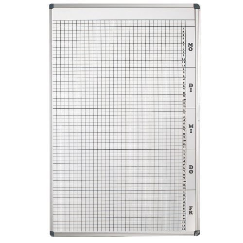 Plantafel mit Personalplan und Stundenraster aus beschreibbarer Premium Stahlemaille, weiß B/H: 137x123 cm, 12 Stunden, 63 Mitarbeiter