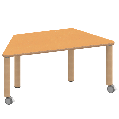 Tisch ZALOTTI mit Linoleum-Belag Trapeztisch, B/H/T: 140x46x70 cm, Massivholzbeine Ø 60 mm, Fußvariante: fahrbar