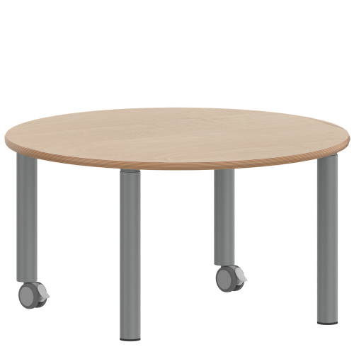 Tisch ZALOTTI mit Schichtstoff-Belag Rundtisch, Durchmesser/H: 100x41 cm, Stahlrohrbeine Ø 60 mm, Fußvariante: fahrbar, Tischbeine mit RAL-Farbe 9006 (weißaluminium)
