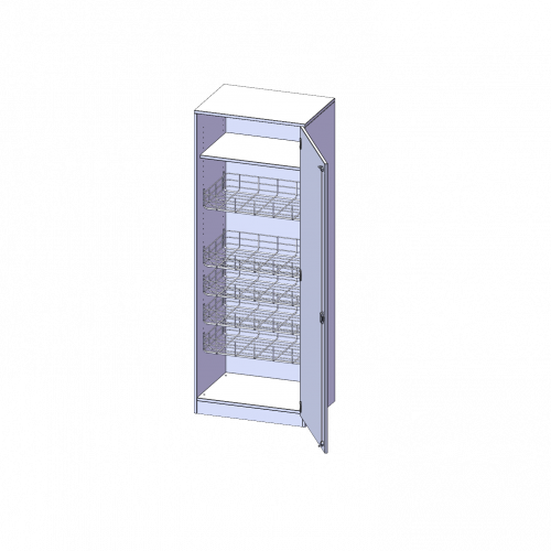 Sportschrank, 5 Ordnerhöhen - Serie evo180 B/H/T: 70,3x190x60 cm, mit 4 Ballkörben, Tür öffnet rechts, mit Sockel (81 mm)