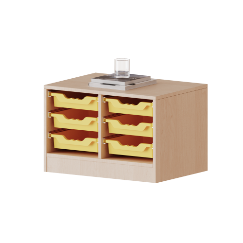 ErgoTray Regal, zweireihig, 1 Ordnerhöhe - evo180 Serie B/H/T: 70,3x46x50 cm, mit Möbelstellfüßen, 6 flache ErgoTray Boxen