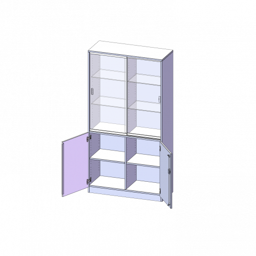 Kombischrank, 5 Ordnerhöhen, Drehtüren unten (2 OH), Glasschiebetüren oben (3 OH) - Serie evo180 B/H/T: 100x190x50 cm, alle Türen abschließbar, mit Mittelwand, mit Sockel (81 mm)