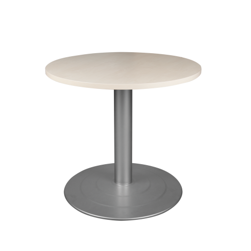 Rundtisch mit Tellerfußgestell in weißalu - RAL 9006 Ø 90 cm, Rundtisch mit Mittelsäule und Tellerfuß