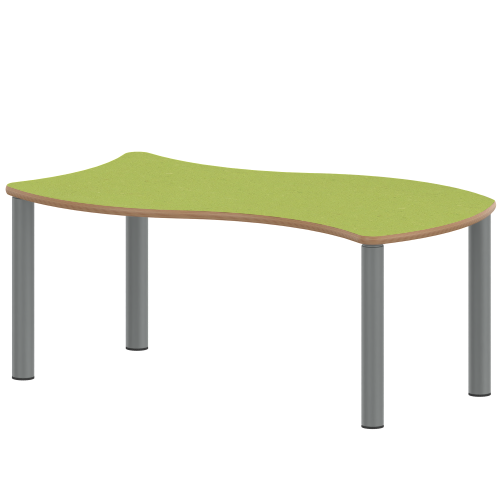Tisch ZALOTTI mit Linoleum-Belag Wellen-Rechtecktisch, B/H/T: 120x71x60 cm, Stahlrohrbeine Ø 60 mm, Fußvariante: Stellfuß, Tischbeine mit RAL-Farbe 9006 (weißaluminium)
