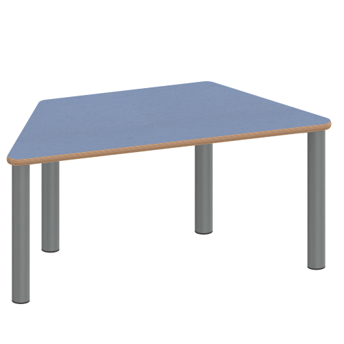 Tisch ZALOTTI mit Linoleum-Belag Trapeztisch, B/H/T: 140x46x70 cm, Stahlrohrbeine Ø 60 mm, Fußvariante: Stellfuß, Tischbeine mit RAL-Farbe 9006 (weißaluminium)