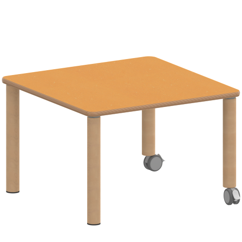 Tisch ZALOTTI mit Linoleum-Belag Quadrattisch, B/H/T: 60x46x60 cm, Massivholzbeine Ø 60 mm, Fußvariante: fahrbar