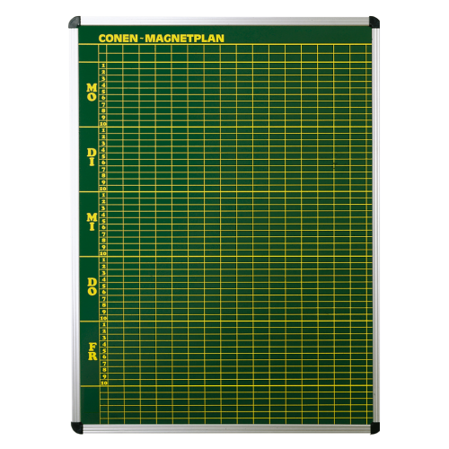 Stundenplantafel aus Premium Stahlemaille in grün B/H: 97x103 cm, 10 Stunden, 20 Klassen, Stahlemaillie grün, magnethaftend, beschreibbar