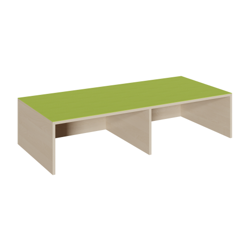 Rechteck-Podest mit offener Längsseite, Linoleum-Deckplatte B/H/T: 150x35x70 cm, mit Mittelwand für 2 Rollkästen
