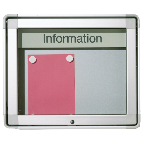 Vitrine W7 mit Klapptür zur Wandmontage B/H/T: 107x107x6,5 cm, Rückwand Stahlemaille