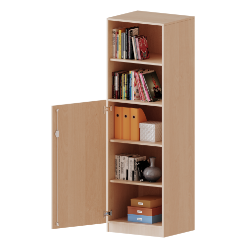 Schrank, 5 Ordnerhöhen, Tür unten (3 OH), oben 2 offene Fächer - Serie evo180 B/H/T: 60x190x40 cm, 1 Tür, abschließbar, Tür öffnet nach links, mit Sockel (81 mm)