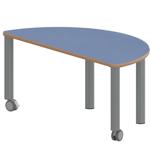 Tisch ZALOTTI mit Linoleum-Belag Halbrundtisch, B/H/T: 120x46x60 cm, Stahlrohrbeine Ø 60 mm, Fußvariante: fahrbar, Tischbeine mit RAL-Farbe 9006 (weißaluminium)