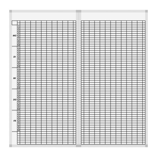 Klassenplantafel erweiterbar mit Whiteboardoberfläche Stundenplantafel 2-teilig für 20 Klassen mit 10 Tagesstunden, 97x103 cm