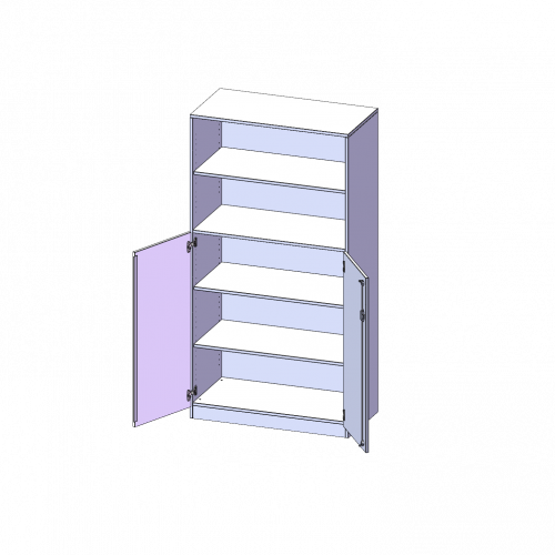 Schrank, 5 Ordnerhöhen, Türen unten (3 OH), oben 2 offene Fächer - Serie evo180 B/H/T: 100x190x50 cm, 2 Türen, abschließbar, mit Sockel (81 mm)