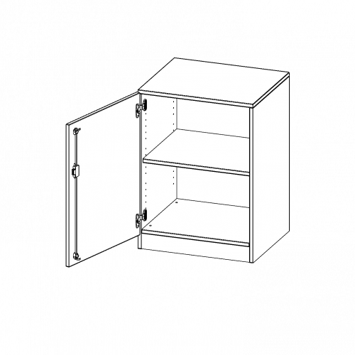 Schrank, 2 Ordnerhöhen - Serie evo180 B/H/T: 60x82x50 cm, 1 Tür, abschließbar, Tür öffnet nach links, mit Sockel (81 mm)